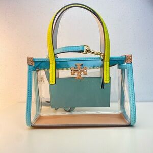 Tory Burch Transparent Blue and Yellow Tote
